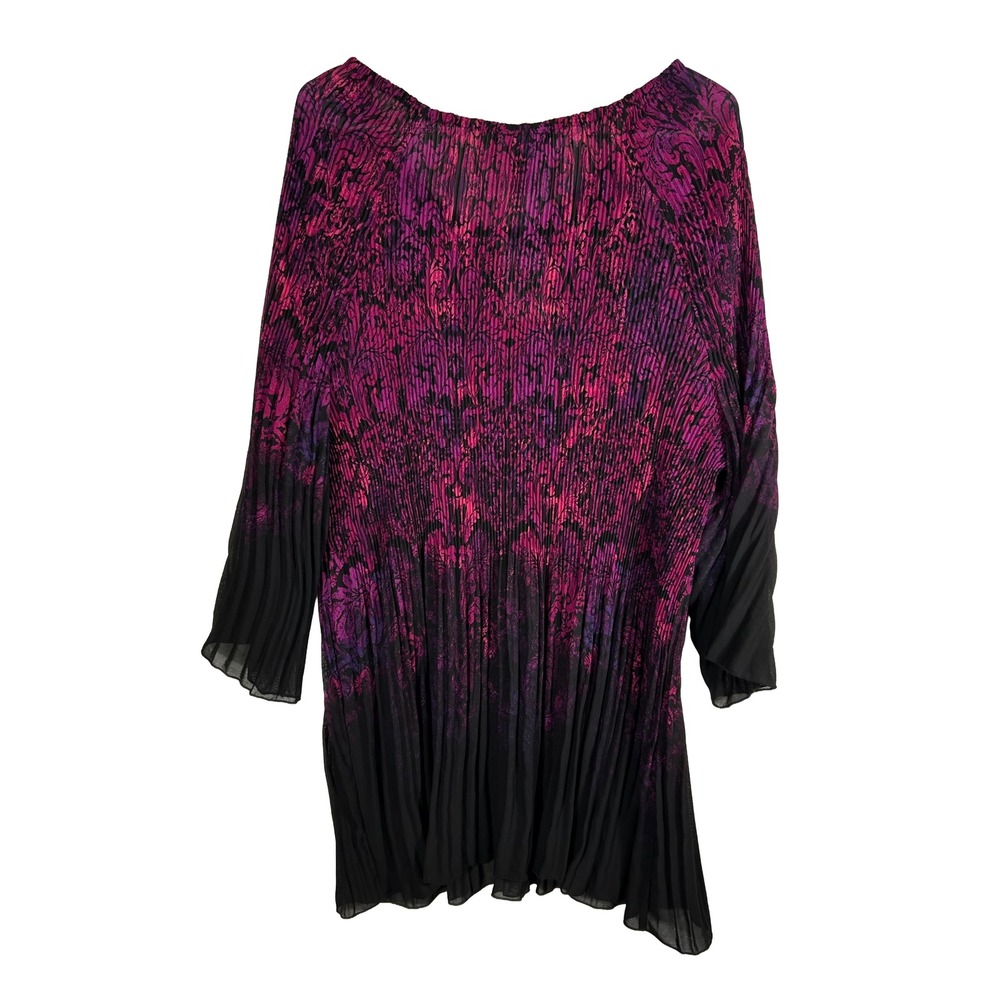 NWT Catherines Womens 3X Purple Black Ombre Pleated Beaded Tunic Blouse - Picture 3 of 9